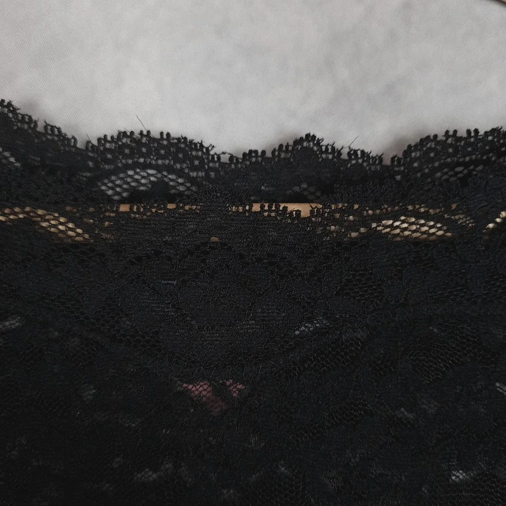 Free People Top Womens XS Black Floral Lace Sheer Coquette Fairy Goth Y2K